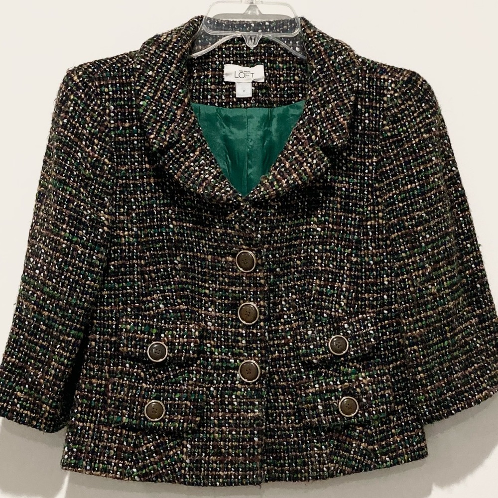 Ann Taylor Loft 3 Button Cropped Tweed Blazer Multi-Colored, Size 0